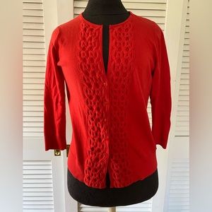 Red button up cardigan sweater